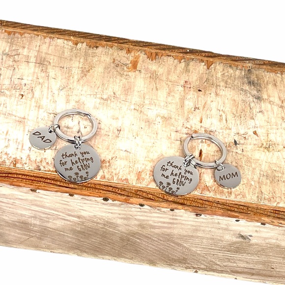 Thank You For Helping Me Grow Dad Key Chain Silver - Picture 4 of 5